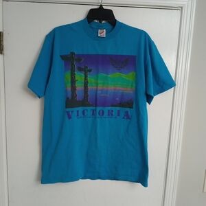 Victoria British Columbia Vintage Graphic Blue T-Shirt Made In The USA